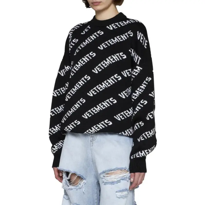Vetements Allover Logo Crew Sweat Black/White-1