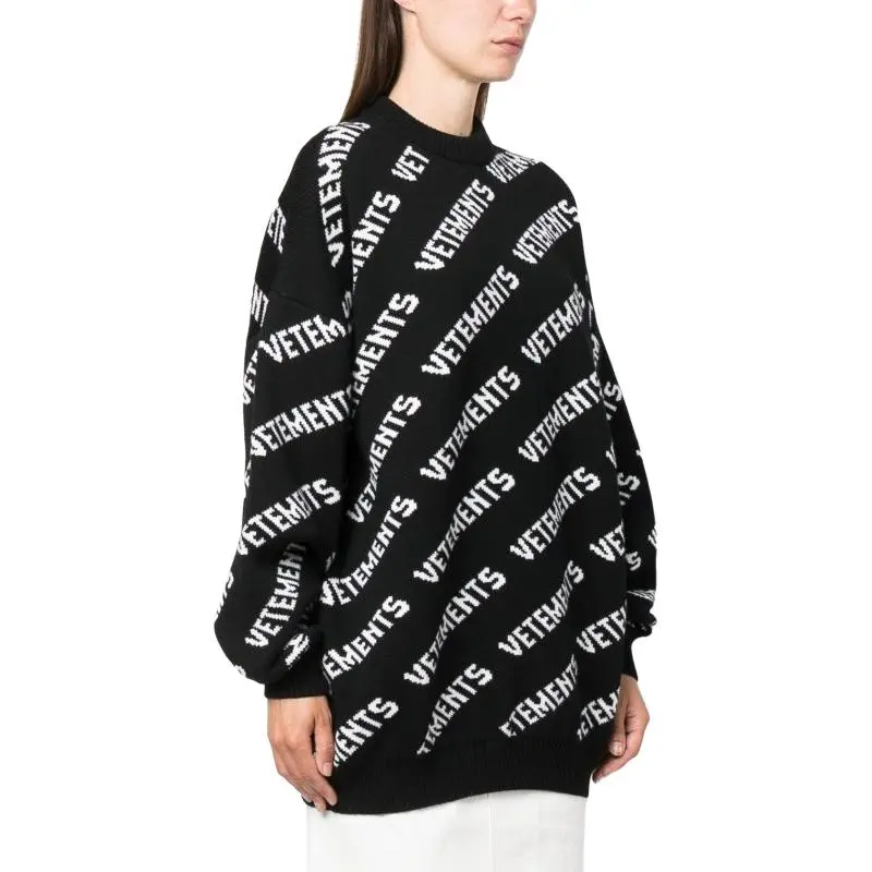 Vetements Allover Logo Crew Sweat Black/White-2