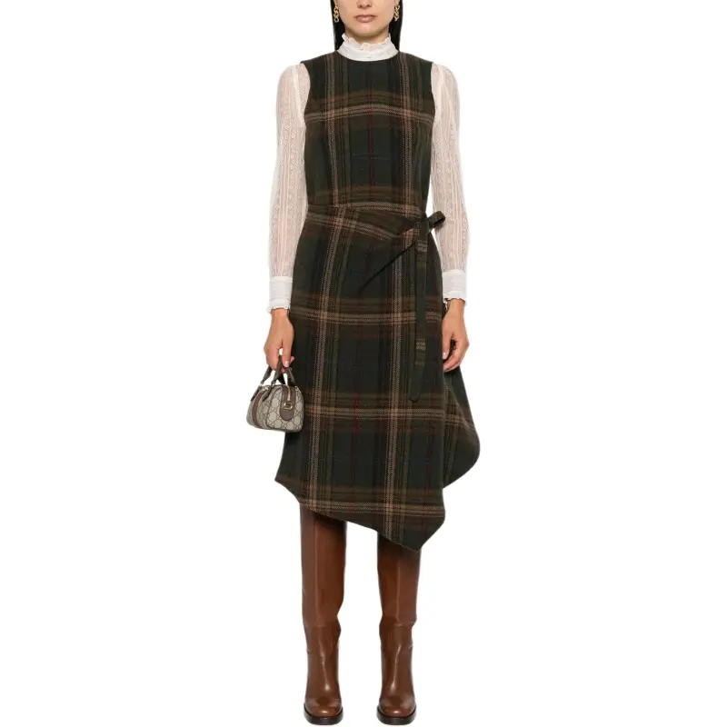 Polo Ralph Lauren Wrap Designed Plaid-Check Midi Dress-2