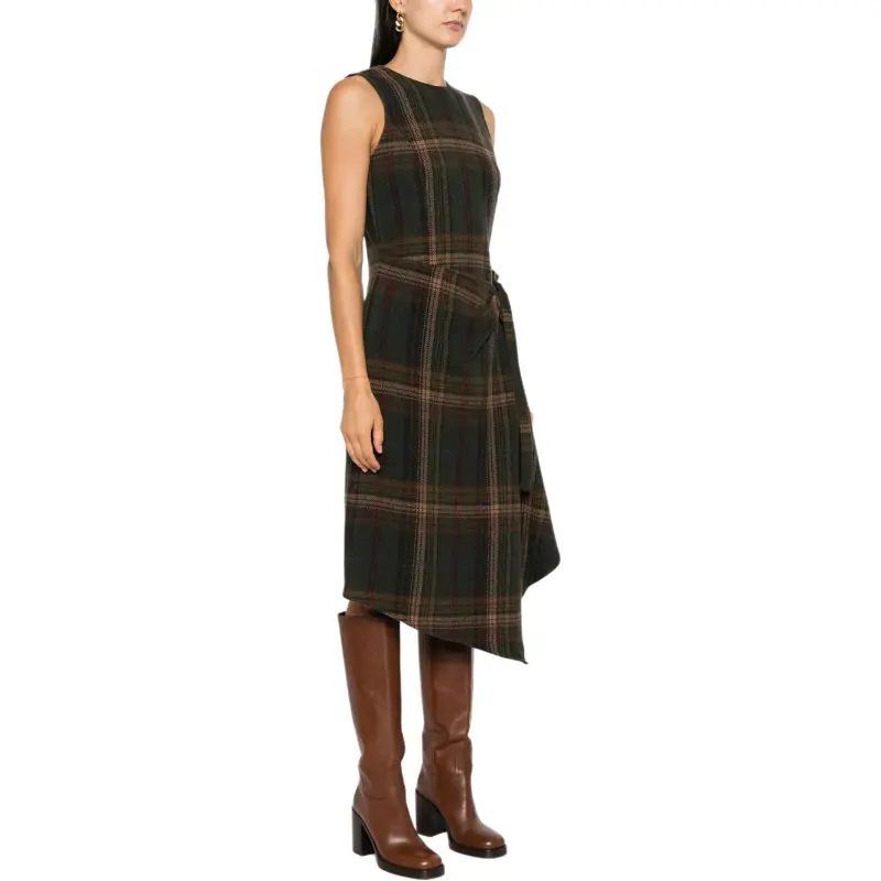 Polo Ralph Lauren Wrap Designed Plaid-Check Midi Dress-3