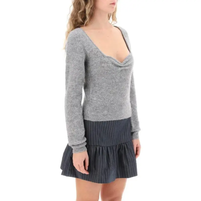 GANNI Logo Embroidered Sweetheart Neck Jumper-3