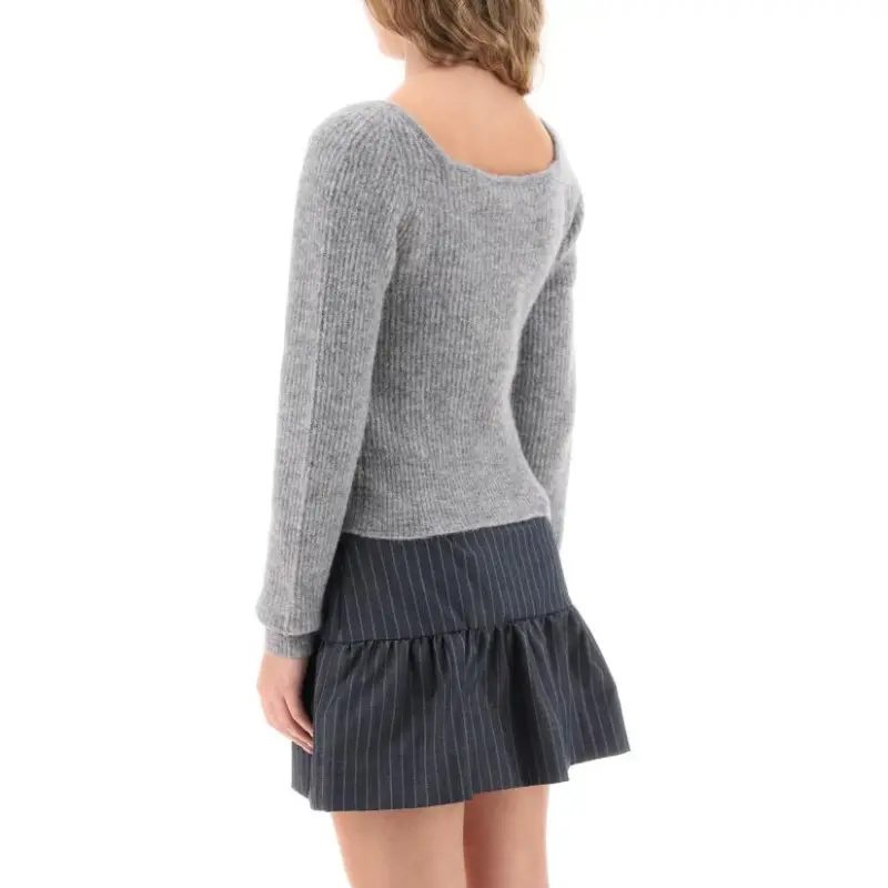GANNI Logo Embroidered Sweetheart Neck Jumper-4