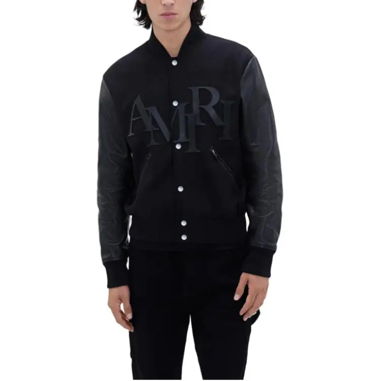 AMIRI Staggered Logo Button-Up Varsity Jacket-4