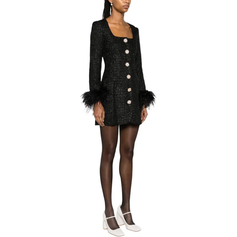 Self portrait Feather detailed Bouclé Minidress-3