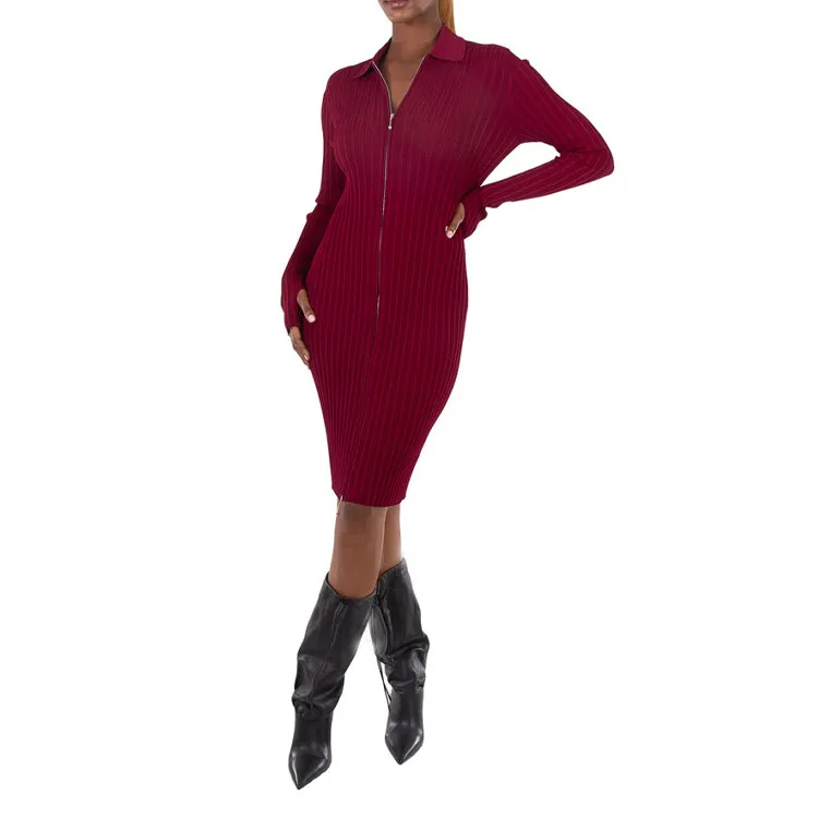 Burberry EKD Viscose Blend Dress Long Sleeved Dresses Women's Red-2