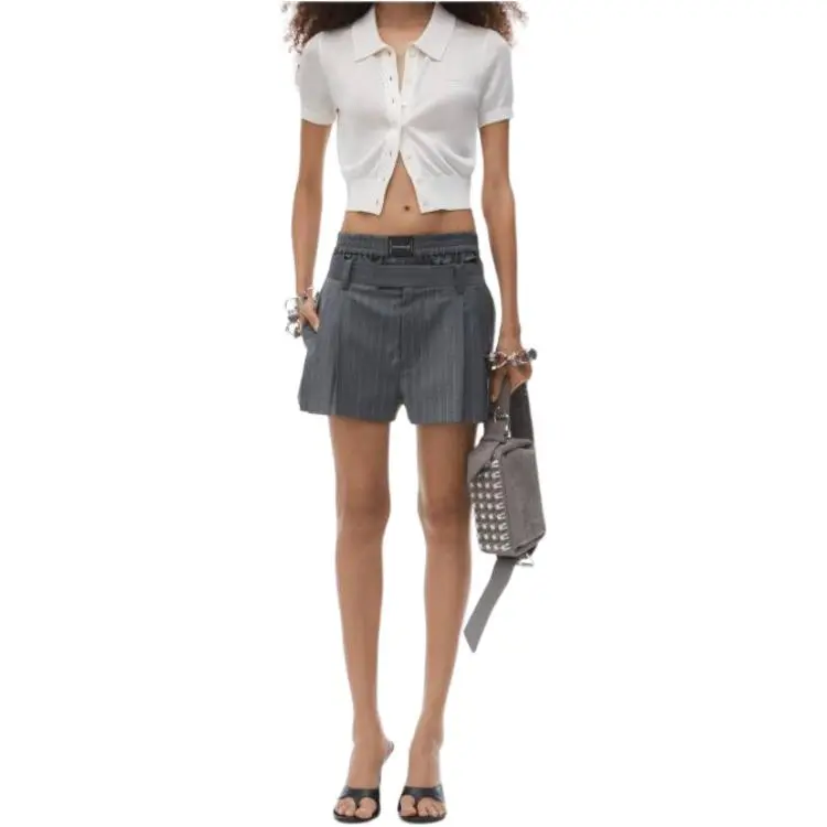 Alexander Wang W/ Boxer Pleated Shorts B Grey Pinstripe-1