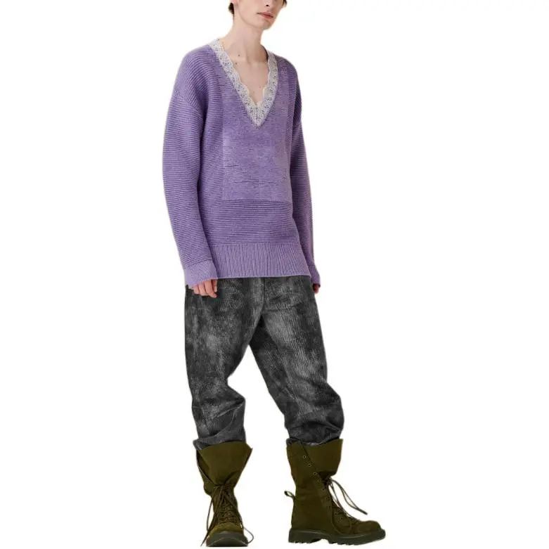 JW Anderson V neck Lace trim Sweater-2