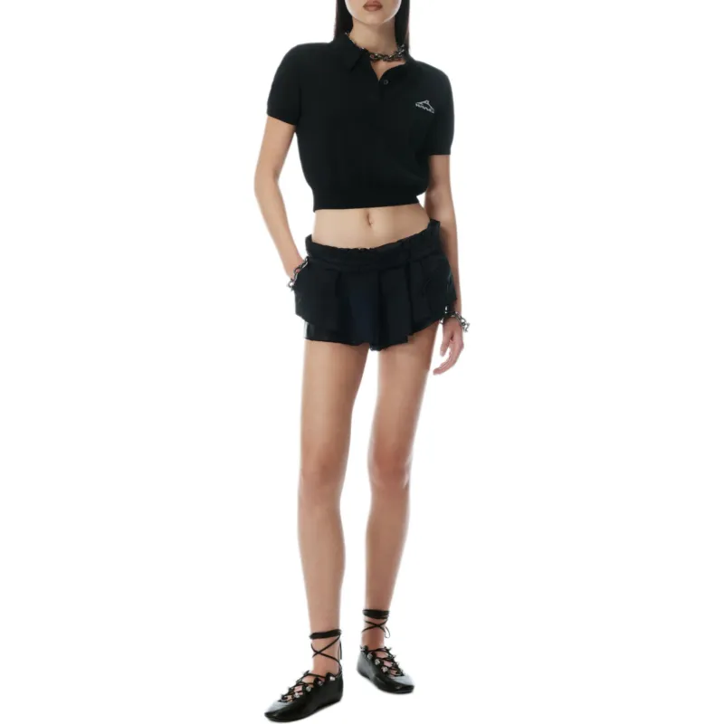 T By Alexander Wang Logo Short Sleeve Polo T shirt Black-1