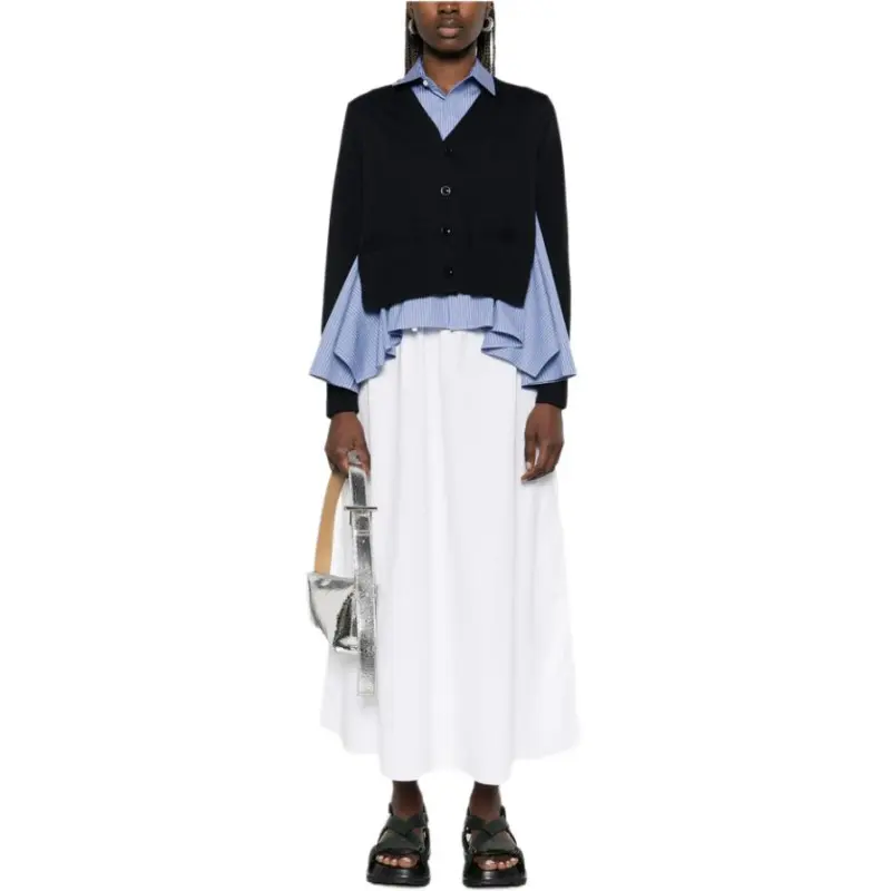 Sacai Long Sleeved Knitted Panelled Shirt-2