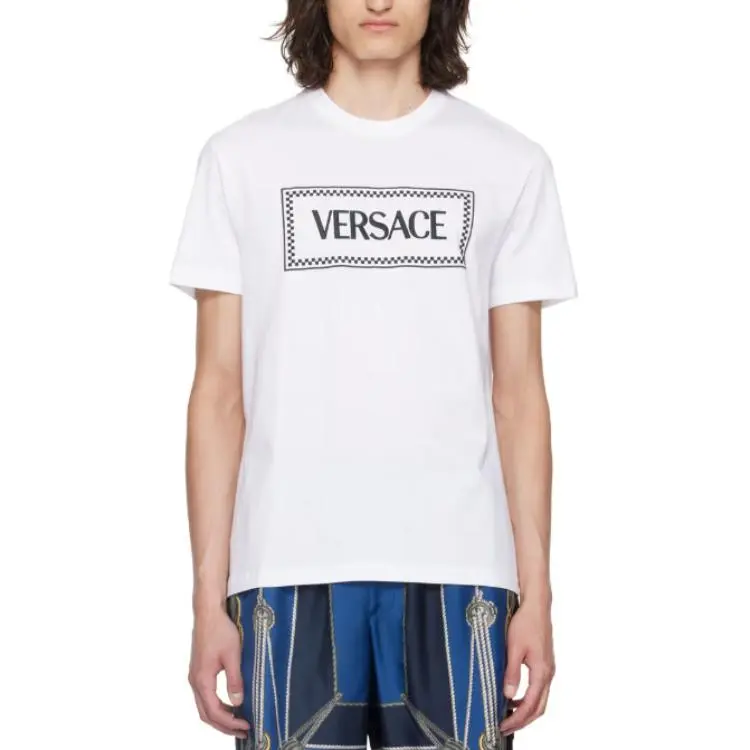 VERSACE Logo Embroidered T Shirt 'White/Black'-5