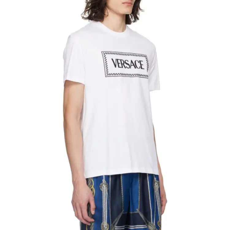 VERSACE Logo Embroidered T Shirt 'White/Black'-6