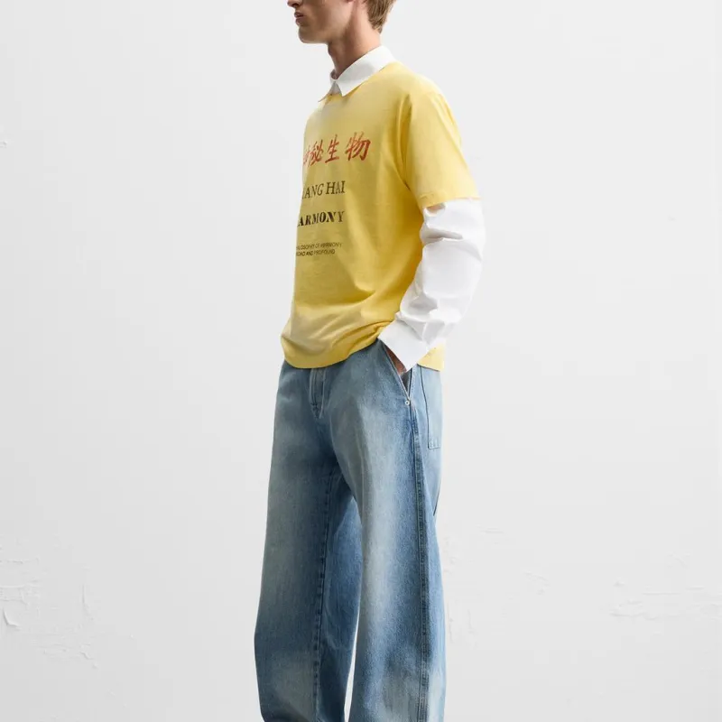 ZARA T Shirts Men Yellow-3