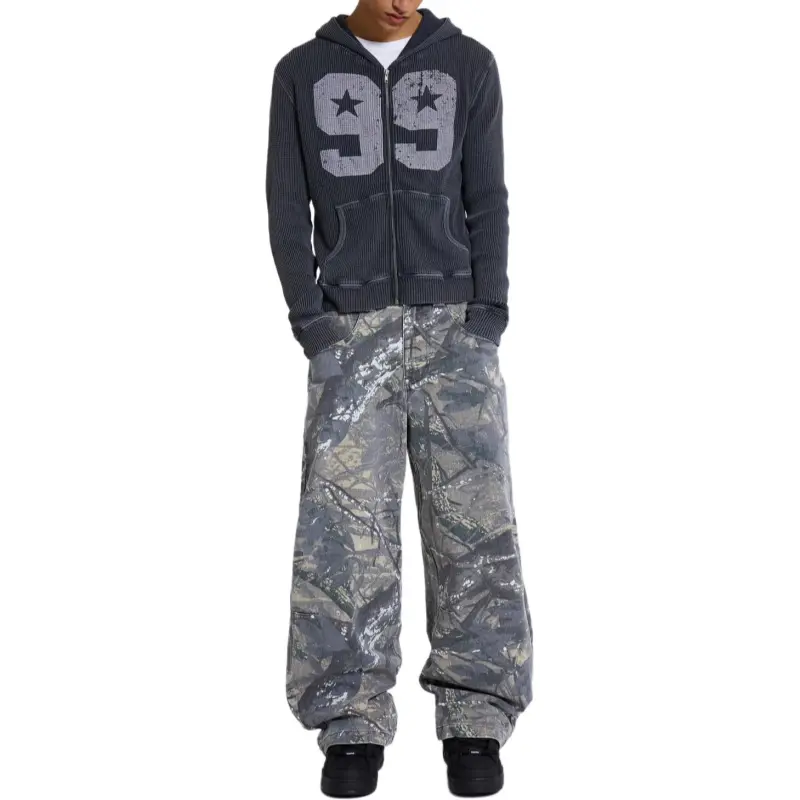 Jaded London 99 Waffle Hoodie Sweatshirt Men's Gray-1
