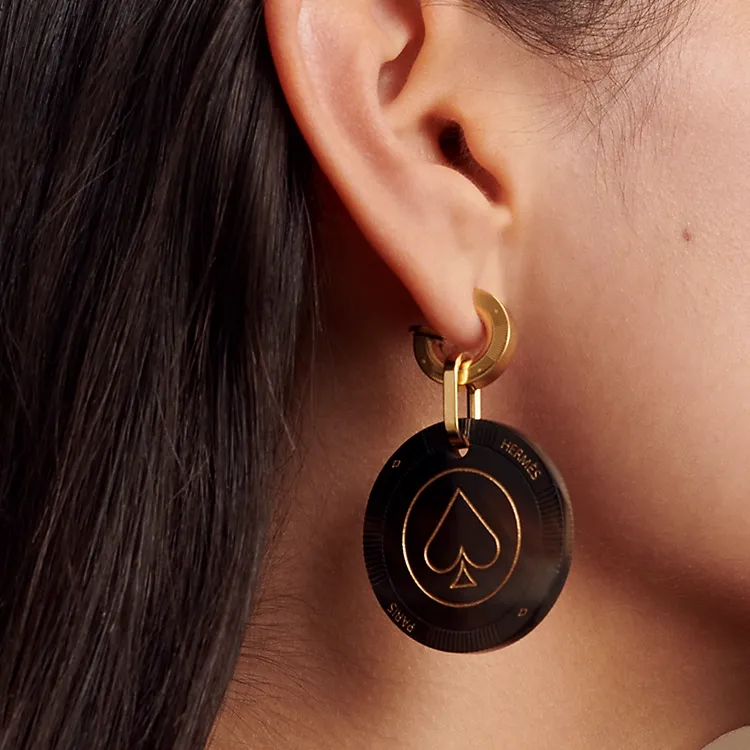 HERMES Ox Horn Metal Earrings Women's Gold-1