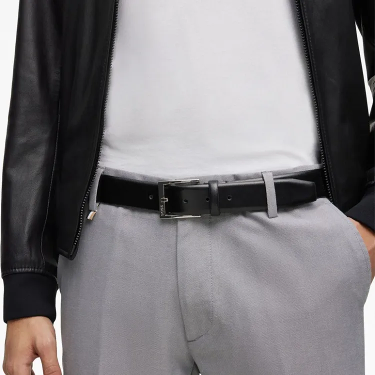BOSS Logo engraved Buckle Leather Belt-3