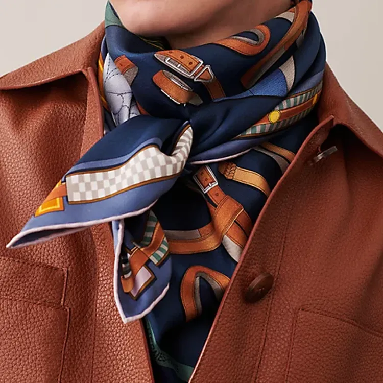 HERMES Silk Scarves Unisex Dark Blue-2