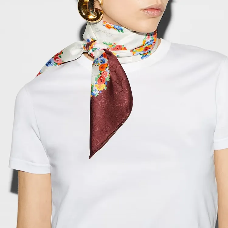 GUCCI GG jacquard Floral Silk Scarf-2