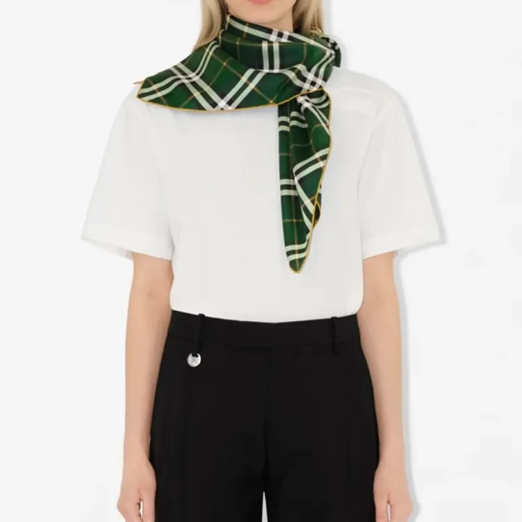 Burberry Silk Silk Scarves Women's Green-2