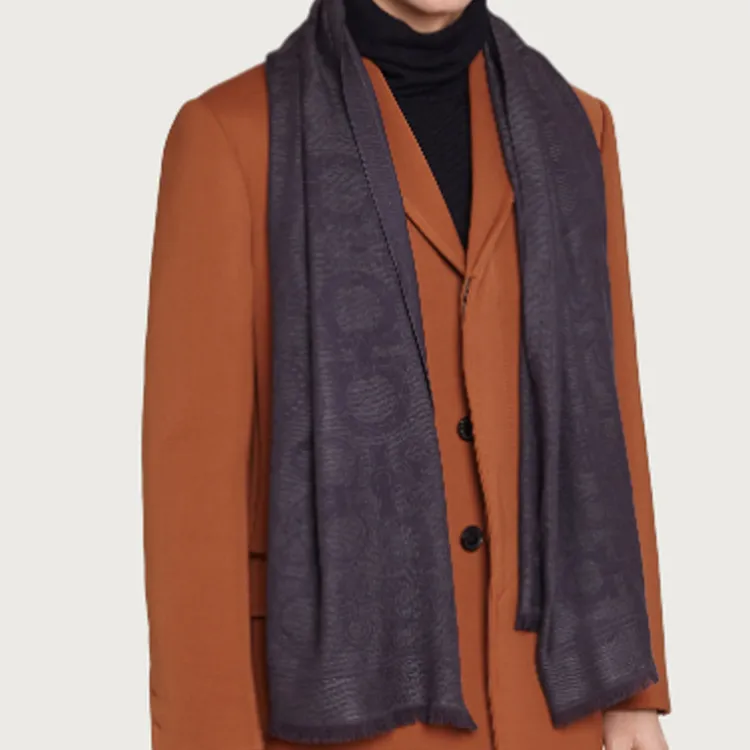 FERRAGAMO Wool Knit Scarves Men's Gray-1