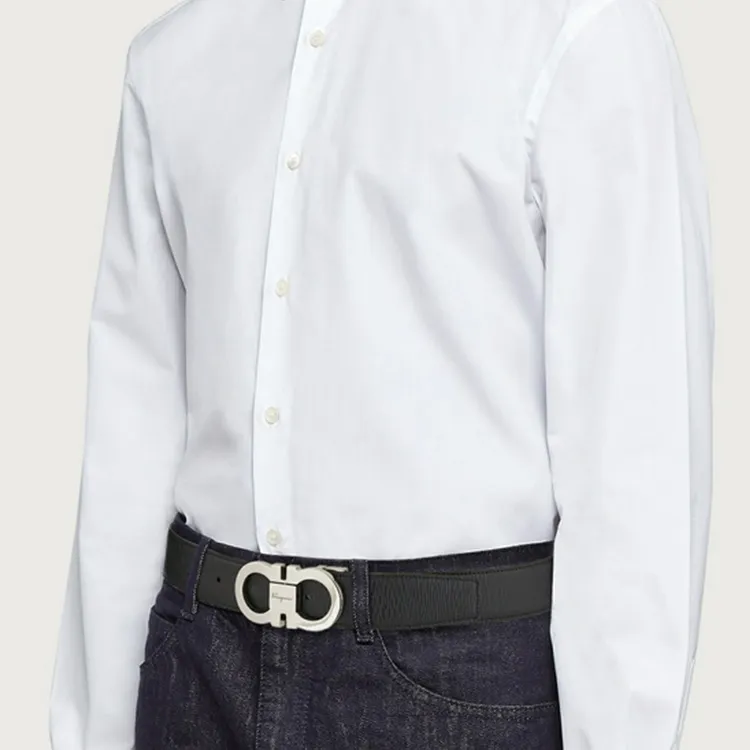 FERRAGAMO Brand Logo Leather Belts Men's Black-1