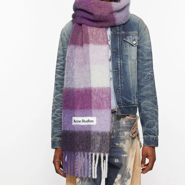 Acne Studios Logo patch Checked Scarf-4