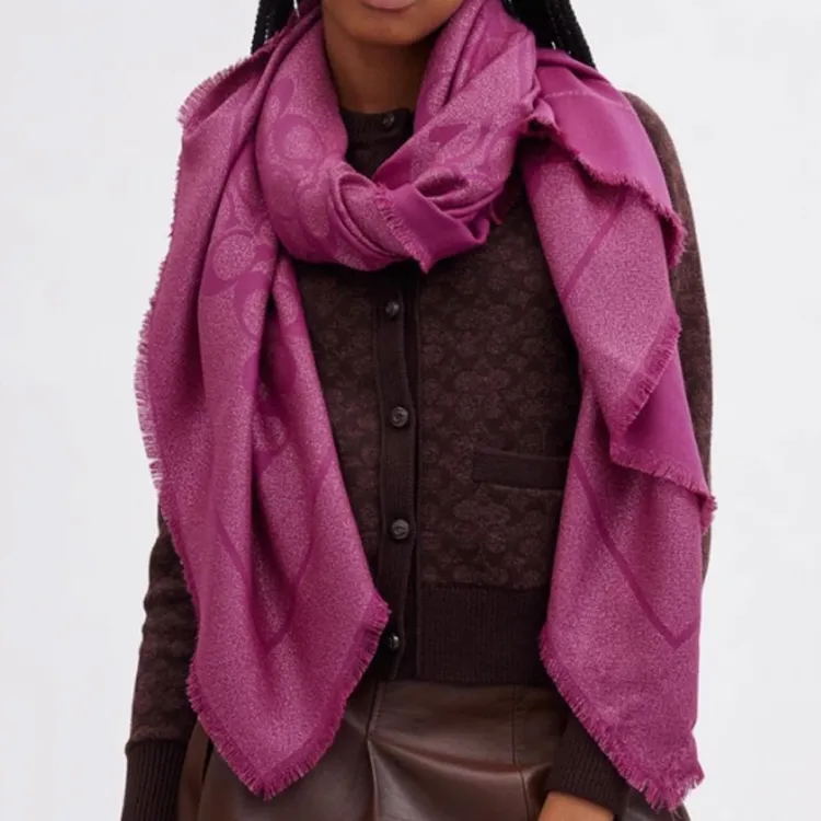 COACH Sheep Wool Knit Scarves Women's Dark Purple Red-1