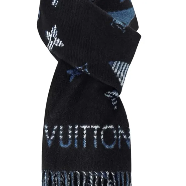 LOUIS VUITTON Sheep Wool Knit Scarves Men's Black-2