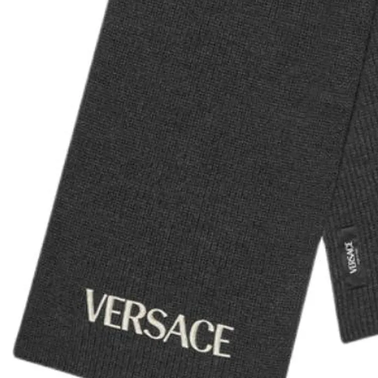 VERSACE Virgin Wool Knit Scarves Kids' Black-2