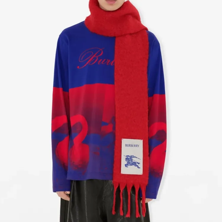 Burberry Wool Mohair Polyamide Knit Scarves Unisex Red-1