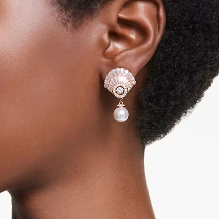 Swarovski Synthetic Cubic Zirconia Rose Gold-Plated Faux Crystal Faux Pearl Earrings Women's White-4