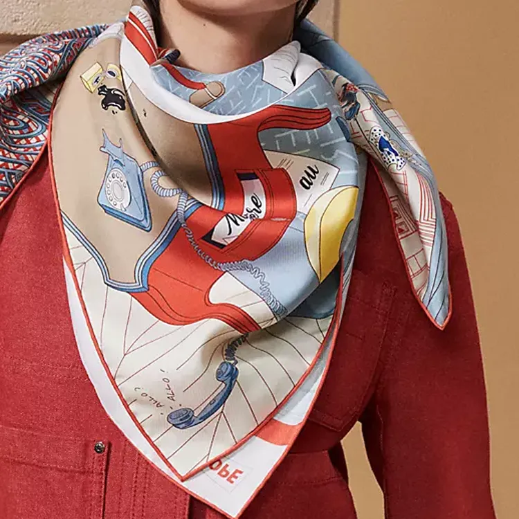 HERMES Silk Scarves Women's Light Blue-3