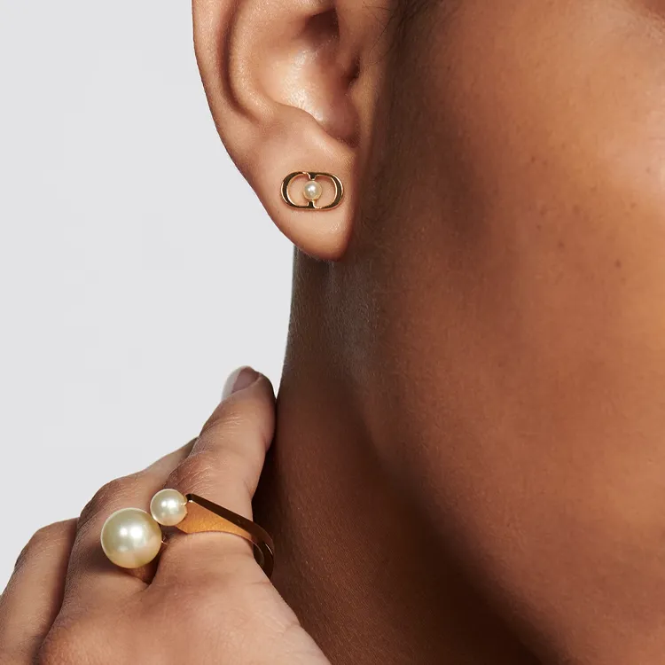 DIOR Resin, Metal Stud Earrings Women's Gold-3