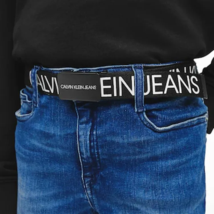 CK/Calvin Klein Letter Logo Smooth Buckle Belt Men's Black-1