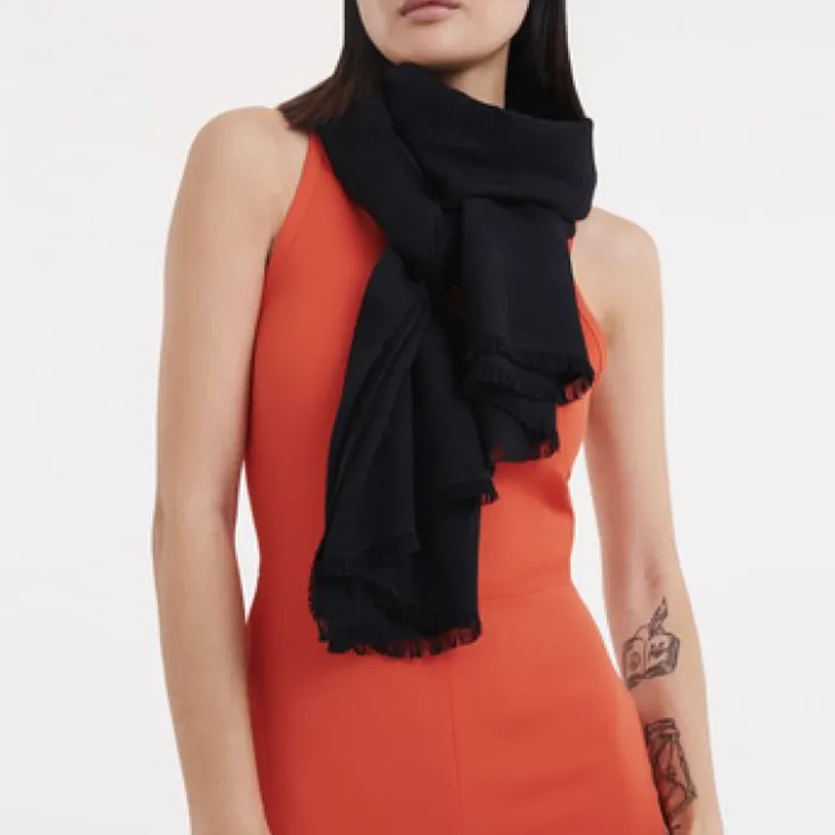 LONGCHAMP Wool Knit Scarves Women's Black-2
