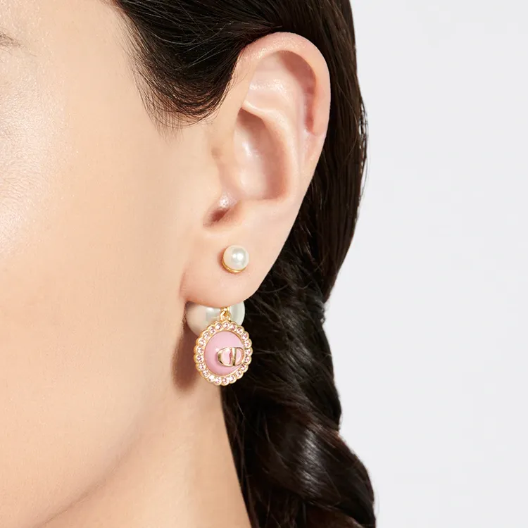 DIOR Metal, Glass, Resin Pearl Stud Earrings Women's Gold-2