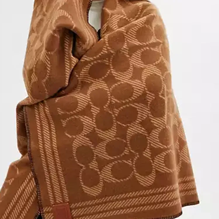 COACH Wool Cotton Shawls Women's Brown-2