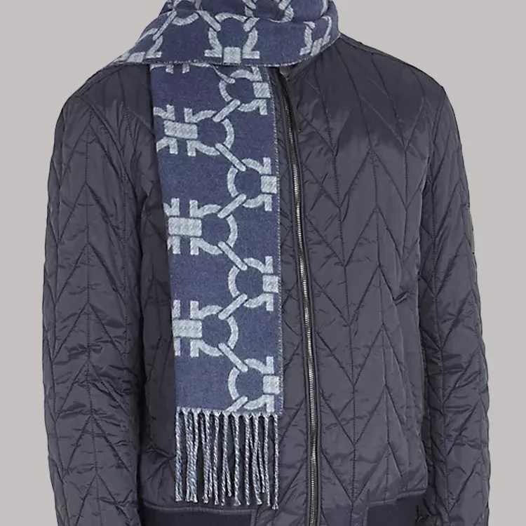 FERRAGAMO Wool Knit Scarves Men's Blue-1