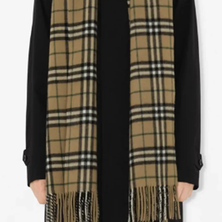 Burberry Check print Fringed Cashmere Scarf-2