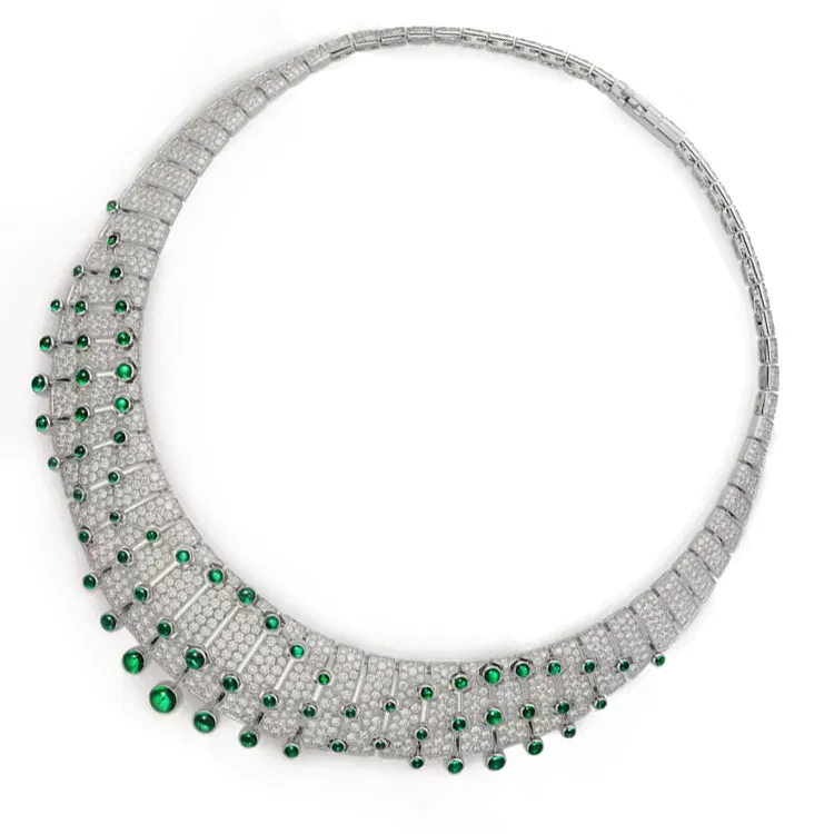 CARTIER White Gold Emerald Diamond Necklaces Women's Green-2