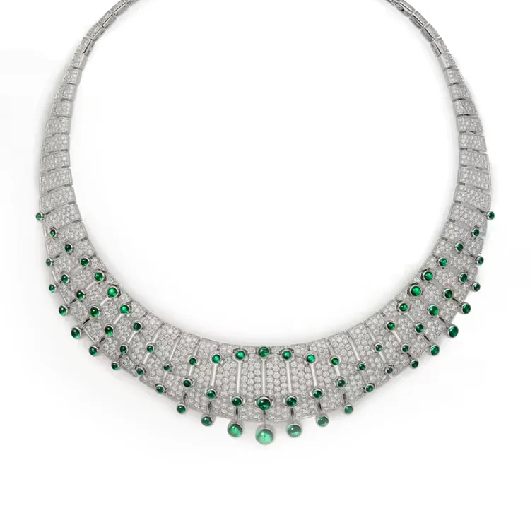 CARTIER White Gold Emerald Diamond Necklaces Women's Green-1