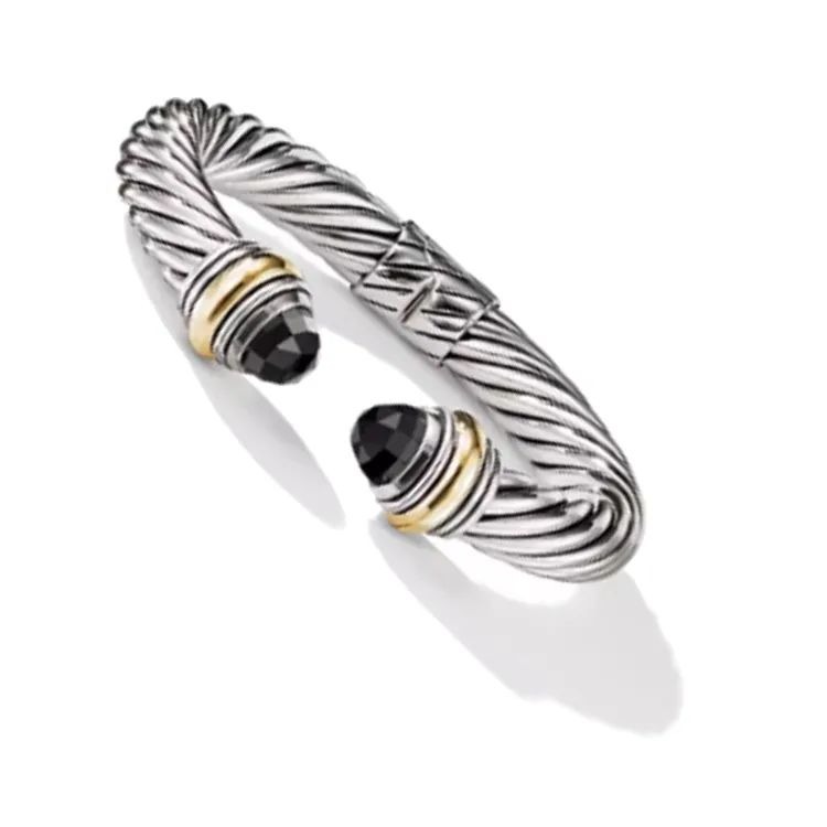 David Yurman 14kt Yellow Gold And Sterling Silver Cable Classics Color Onyx Bracelet-1