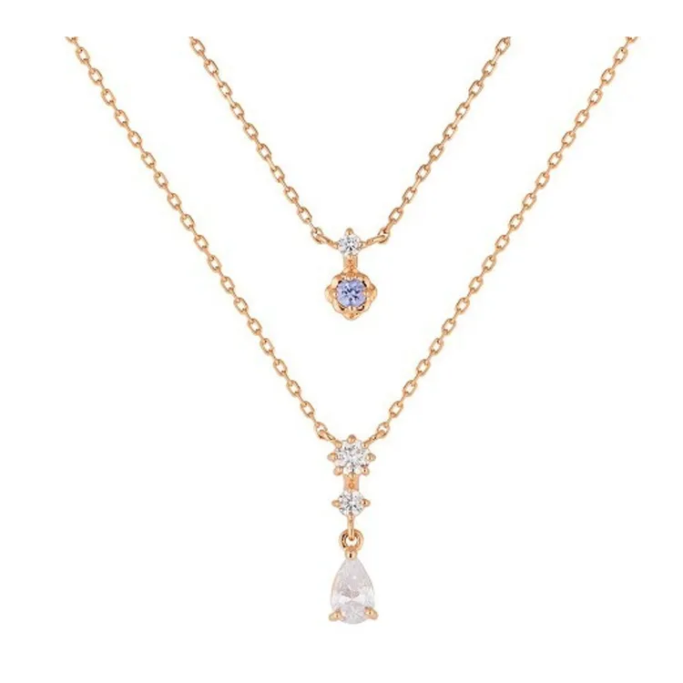 4℃ Silver Rose Gold-Plated Tanzanite Cubic Zirconia Necklaces Women's Gold-1
