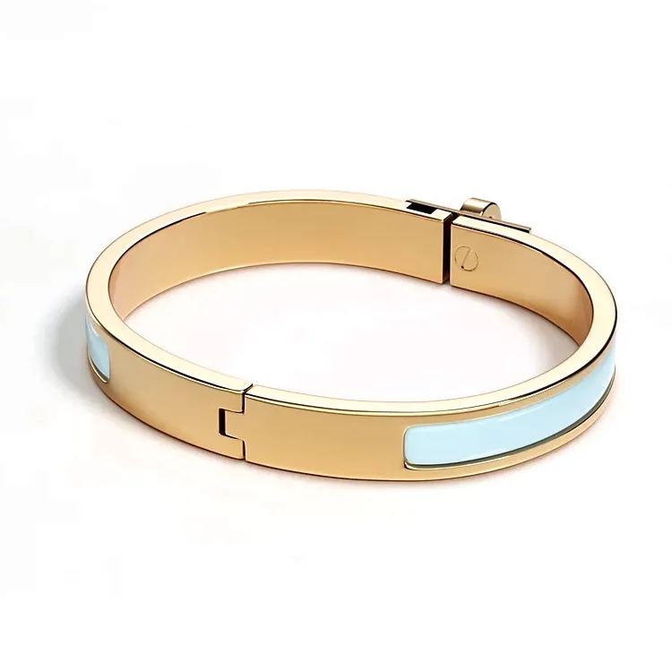 HERMES Enamel Gold plated Bangles Women's Blue-1