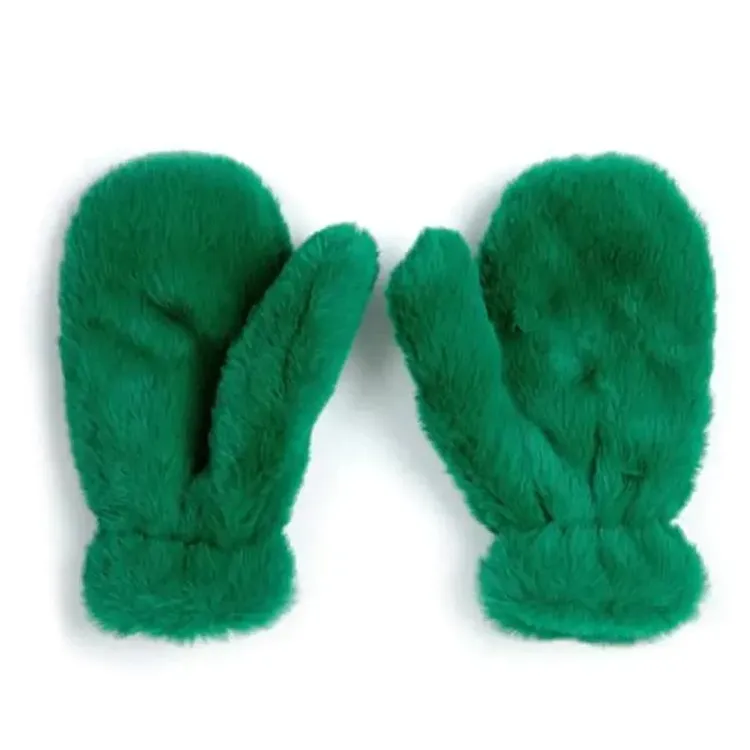 BOBO CHOSES Fur Knit Gloves Kids' Green-1