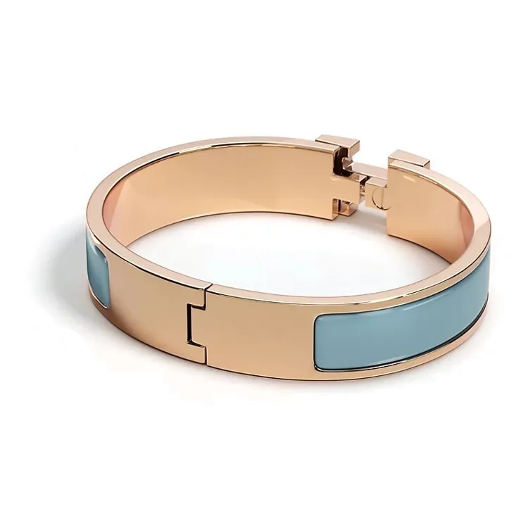 HERMES Rose Gold Tone Plated, Enamel Wristbands Women's Blue-1