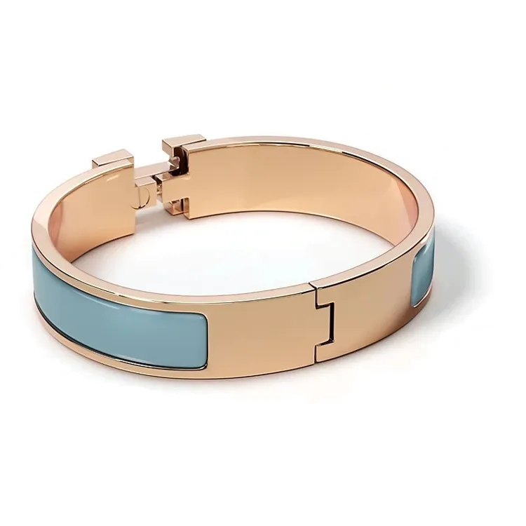 HERMES Rose Gold Tone Plated, Enamel Wristbands Women's Blue-2