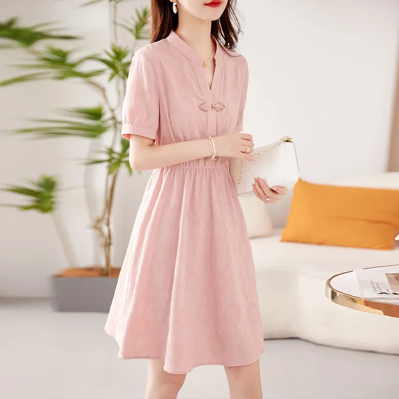 Still Quiet Short Sleeved Dress Women's Pink-1