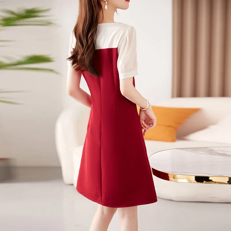 Still Quiet Short Sleeved Dress Women's Red-3
