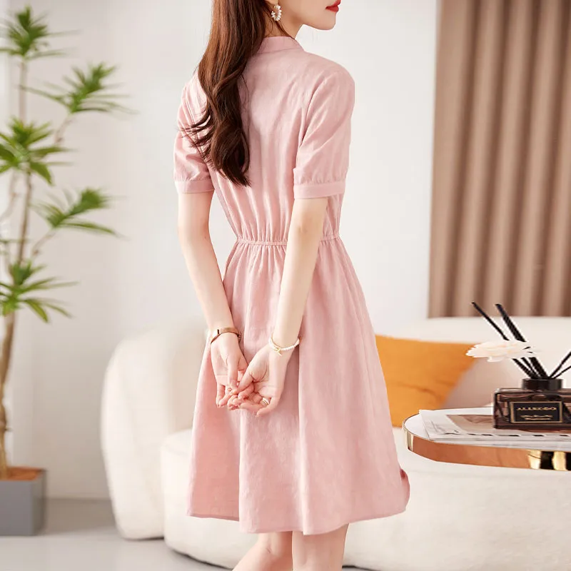Still Quiet Short Sleeved Dress Women's Pink-2