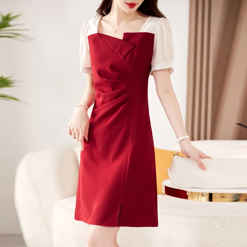 Still Quiet Short Sleeved Dress Women's Red-2